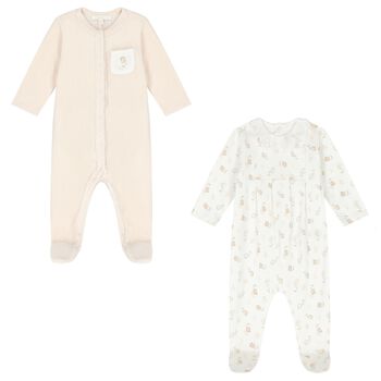 Baby Girls Ivory & Pink Babygrows Gift Set ( 2-Pack )