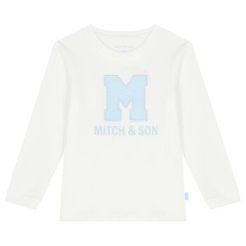 Boys White & Blue Logo Long Sleeve Top