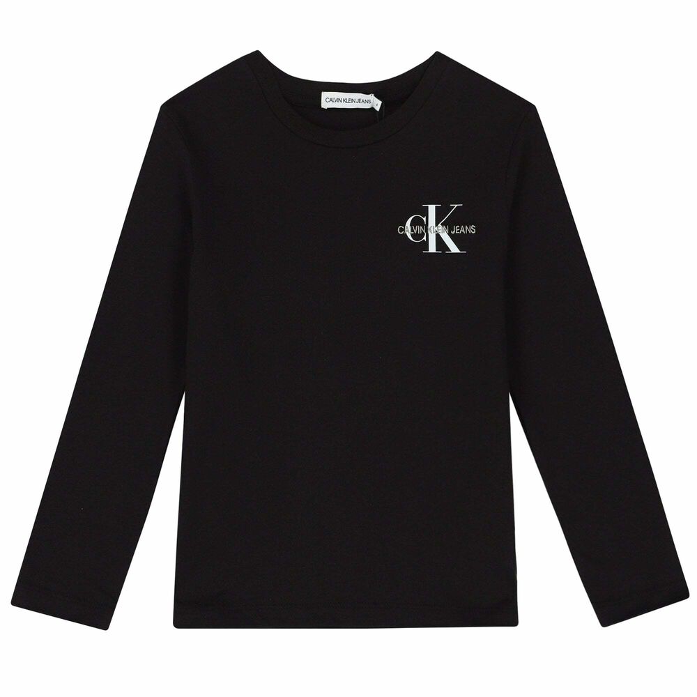 Calvin Klein Boys Black Logo Long Sleeve Top