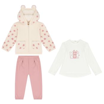 Baby Girls Pink & White 3 Piece Tracksuit