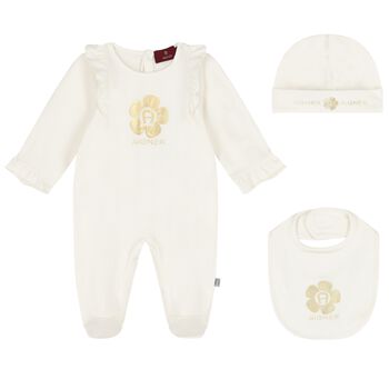 Baby Girls Ivory & Gold Logo Babygrow Gift Set