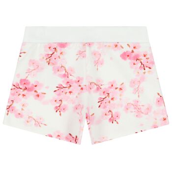 Girls White Cherry Blossom Shorts