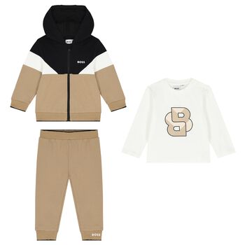 Baby Boys Beige Logo Tracksuit Set