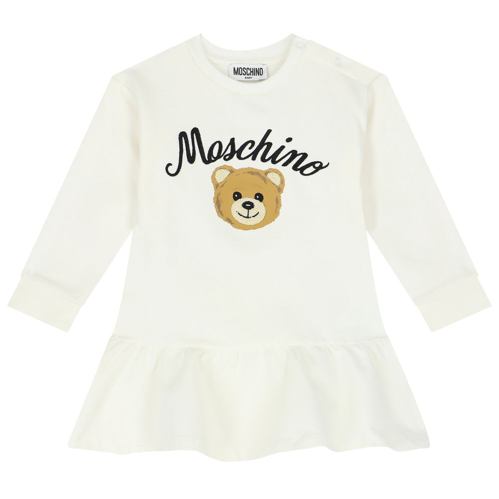 Moschino Younger Girls Ivory Teddy Bear Logo Dress