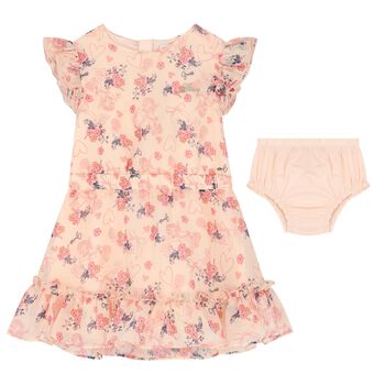 Baby Girls Pink Floral Chiffon Dress Set