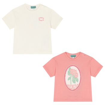 Younger Girls Ivory & Pink Logo T-Shirt ( 2-Pack )