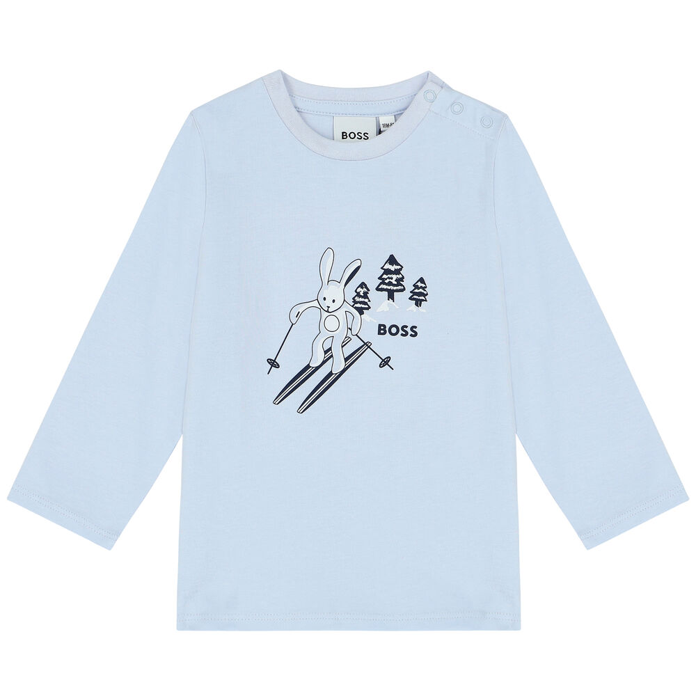 BOSS Baby Boys Sleeve Top | Junior Blue Couture Long Logo USA