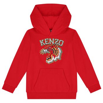 Boys Red Tiger Logo Hooded Top