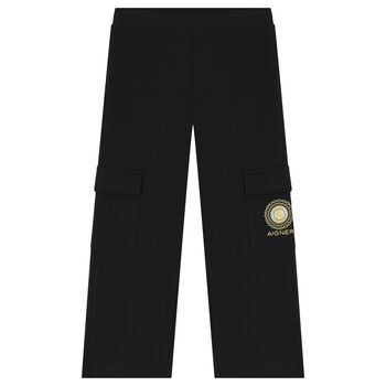 Girls Black Logo Trousers