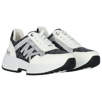 Girls White & Black Logo Trainers