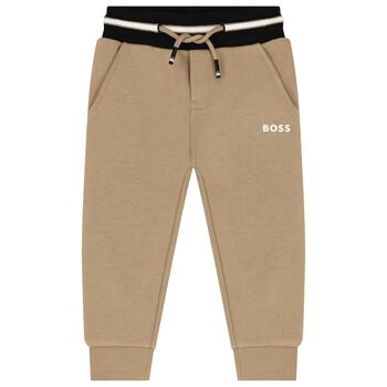 Younger Boys Beige Logo Joggers