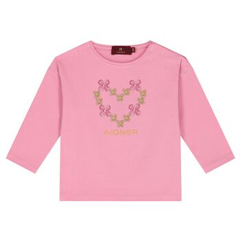 Younger Girls Pink Heart Long Sleeve Top