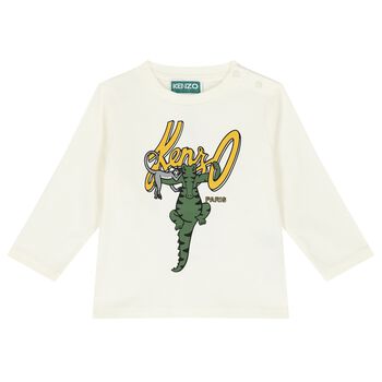 Younger Boys Ivory Logo Long Sleeve Top