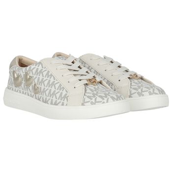 Girls Ivory & Gold Logo Hearts Trainers