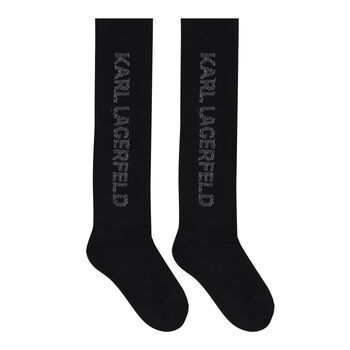 Girls Black Logo Socks