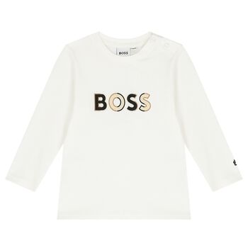 Baby Boys Ivory Logo Long Sleeve Top