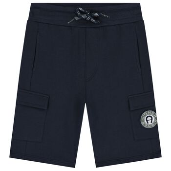 Boys Navy Blue Logo Shorts