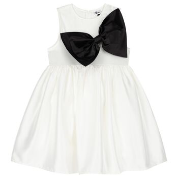 Girls White & Black Bow Dress