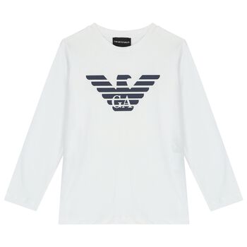 Boys White Logo Long Sleeve Top 