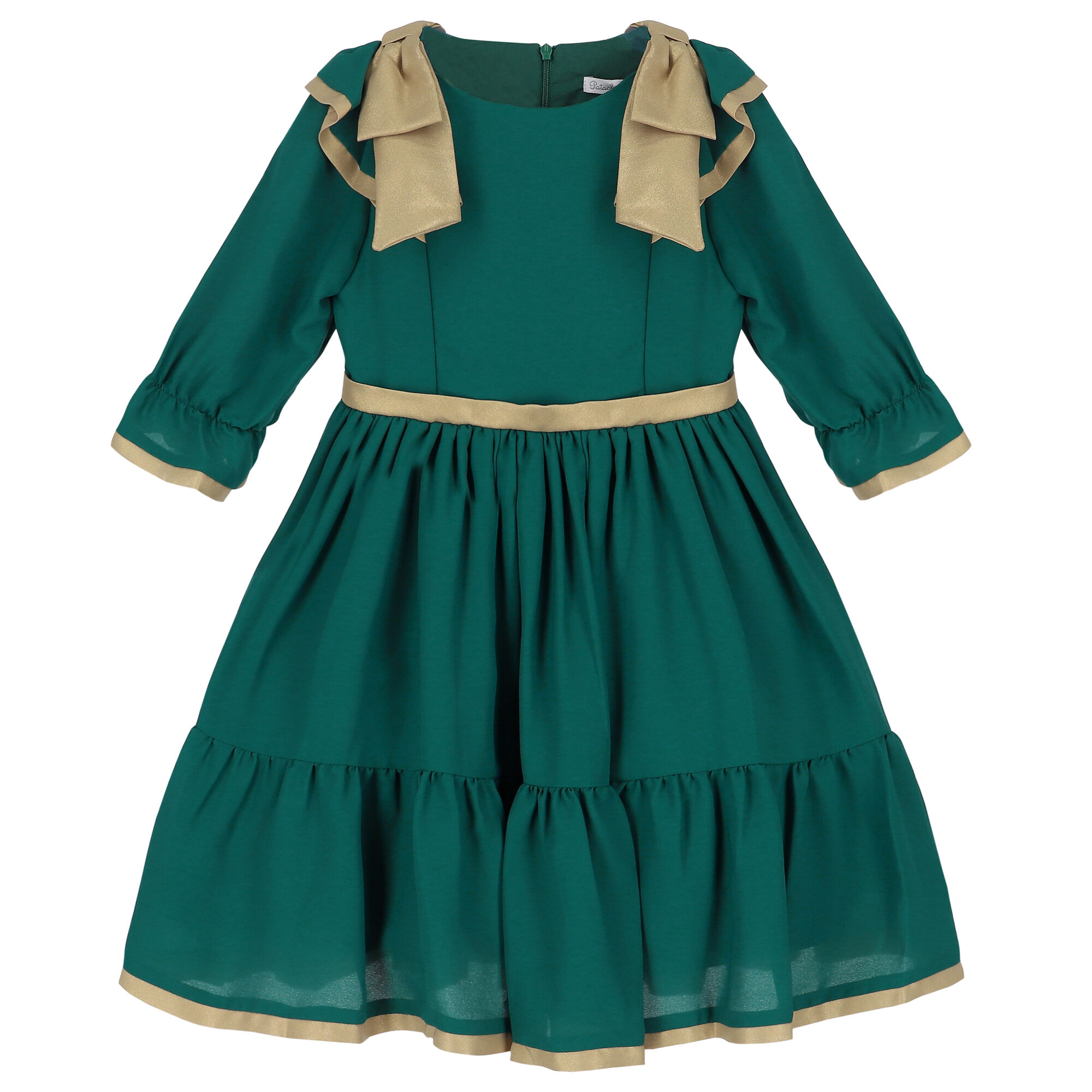 Patachou Girls Green & Gold Bow Chiffon Dress | Junior Couture USA