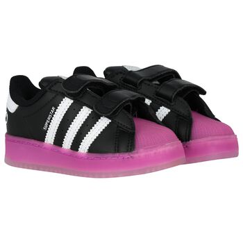 Girls Black & Pink Superstar Led Lights Trainers