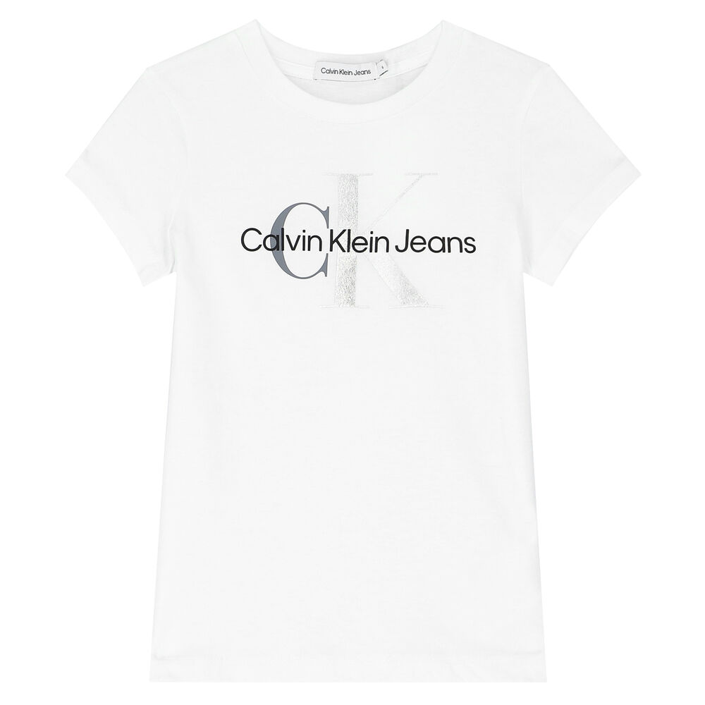 Klein Girls White Logo T-Shirt | Junior Couture