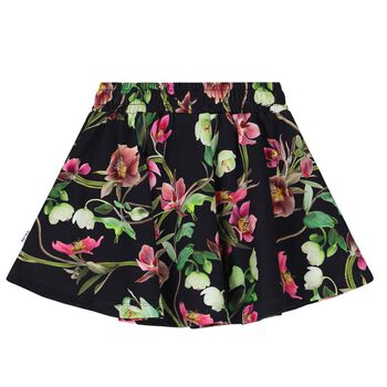 Girls Black Flower Print Skirt