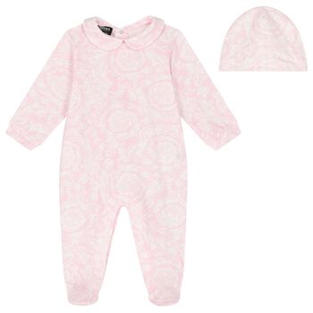 Baby Girls Pink & Ivory Barocco Babygrow Gift Set