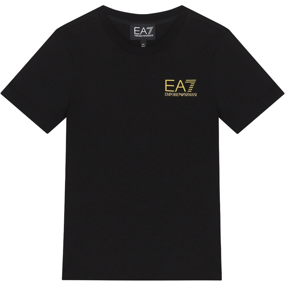 EA7 Emporio Armani Boys Black Logo T-Shirt | Junior Couture USA