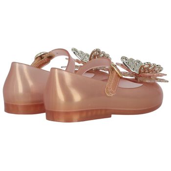 حذاء بنات جيلي على شكل فراشة باللون الوردي والذهبي