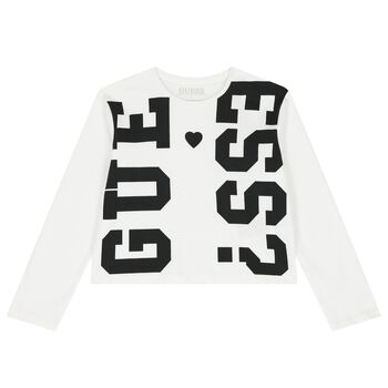 Girls White Logo Long Sleeve Top