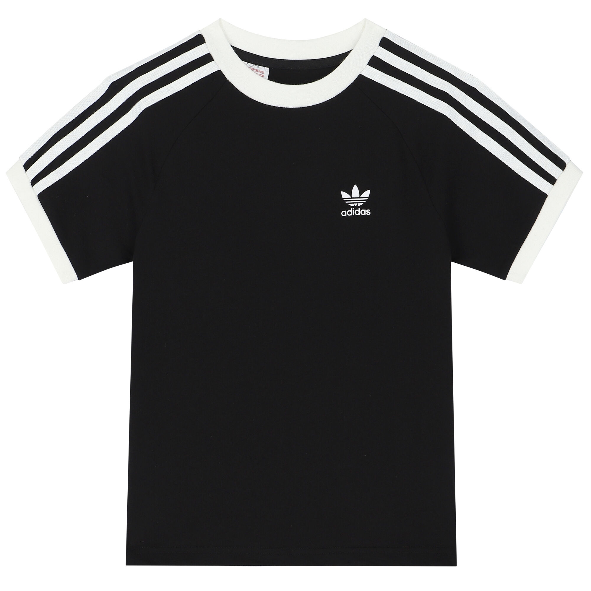 adidas Originals Girls Black 3-Stripes Logo T-Shirt | Junior