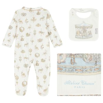 Baby Boys White & Blue Carousel Babygrow Gift Set