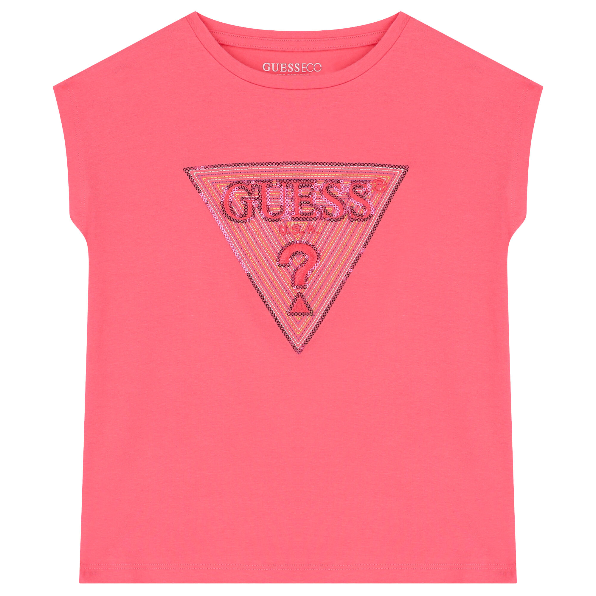 Guess Girls Pink Logo Sequin T-Shirt | Junior Couture