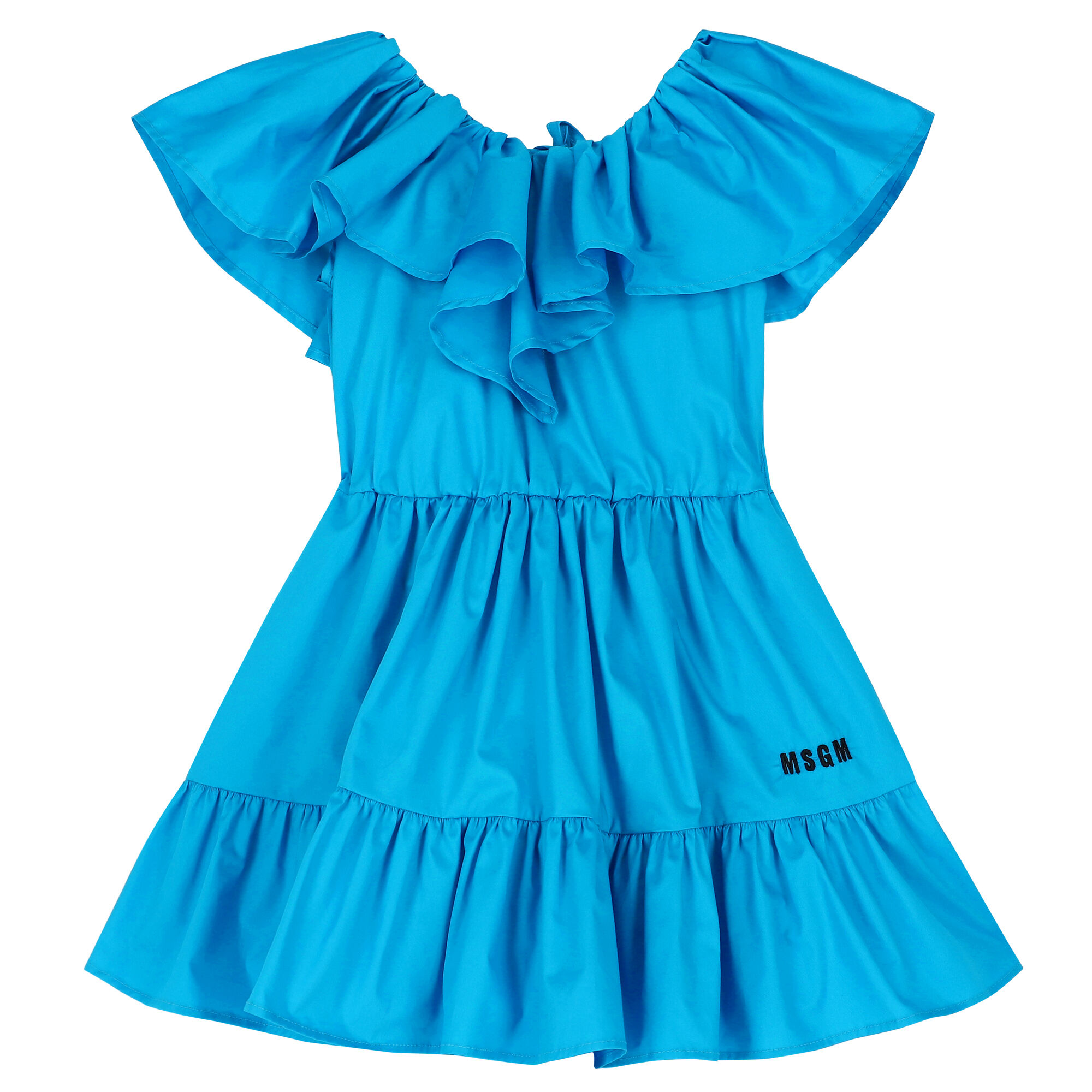 MSGM Kids ruffle-detail logo-embroidered shorts - Blue