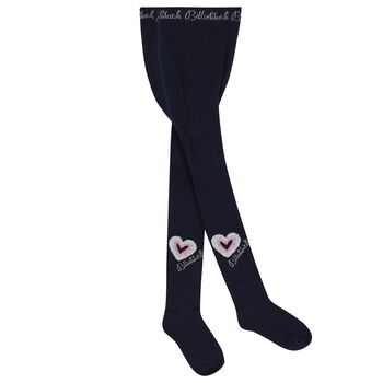 Girls Navy Blue Logo Heart Tights