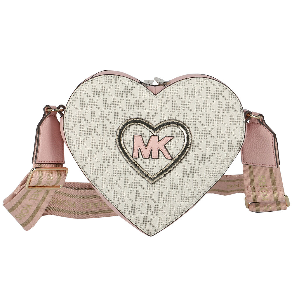 MICHAEL KORS Girls Pink & Ivory Heart Logo Shoulder Bag