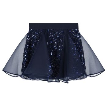 Girls Navy Blue Chiffon & Tulle Sequin Skirt