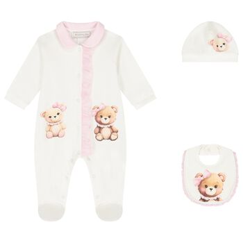 Baby Girls Ivory Teddy Bear Babygrow Gift Set