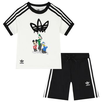 White & Black Disney Logo Shorts Set