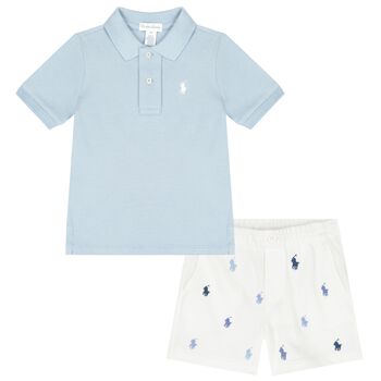 Baby Boys White & Blue Shorts Set