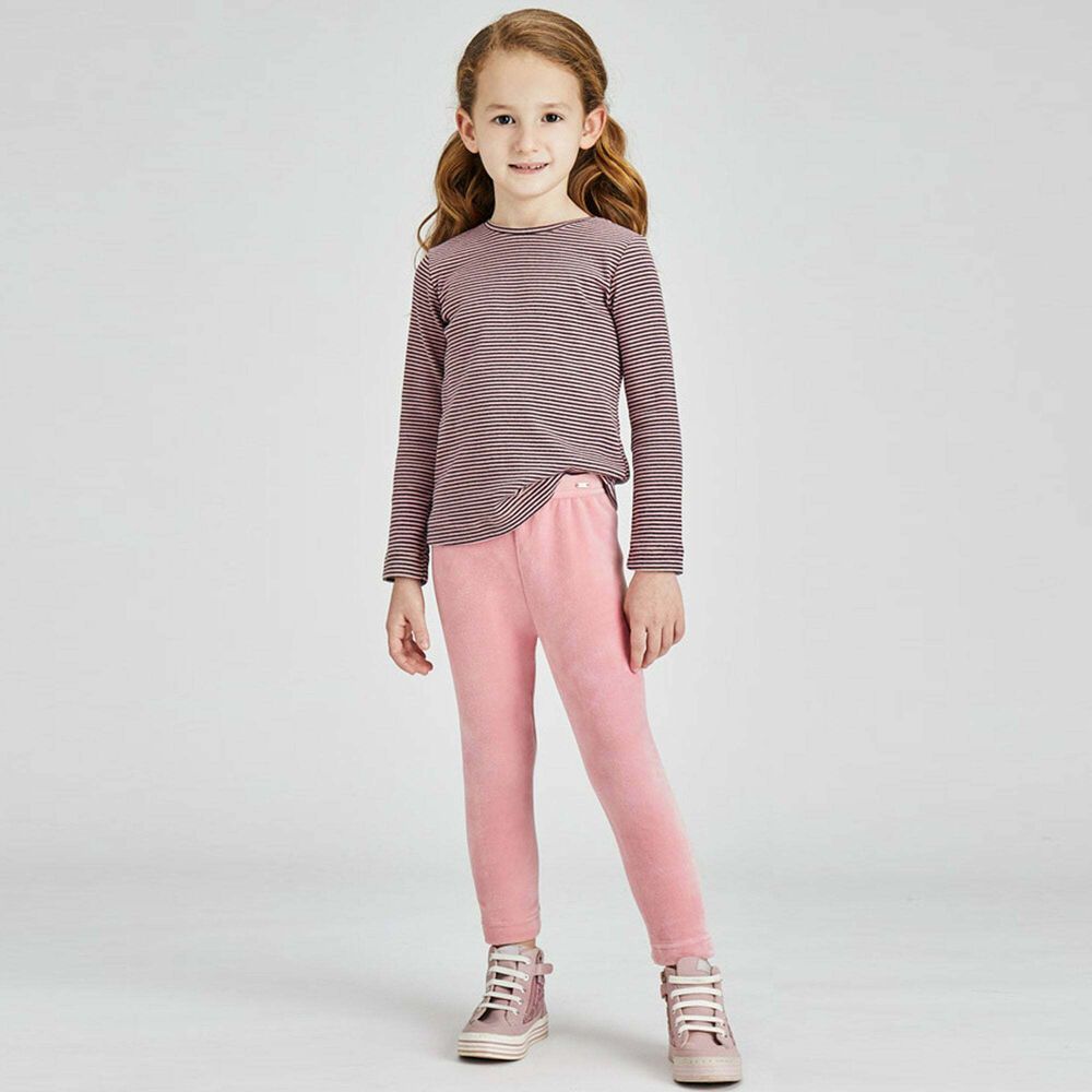 Mayoral Autumn Winter Girls Ivory Long Sleeves Top Velvet Pink