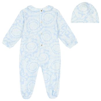 Baby Boys Blue & Ivory Barocco Babygrow Gift Set