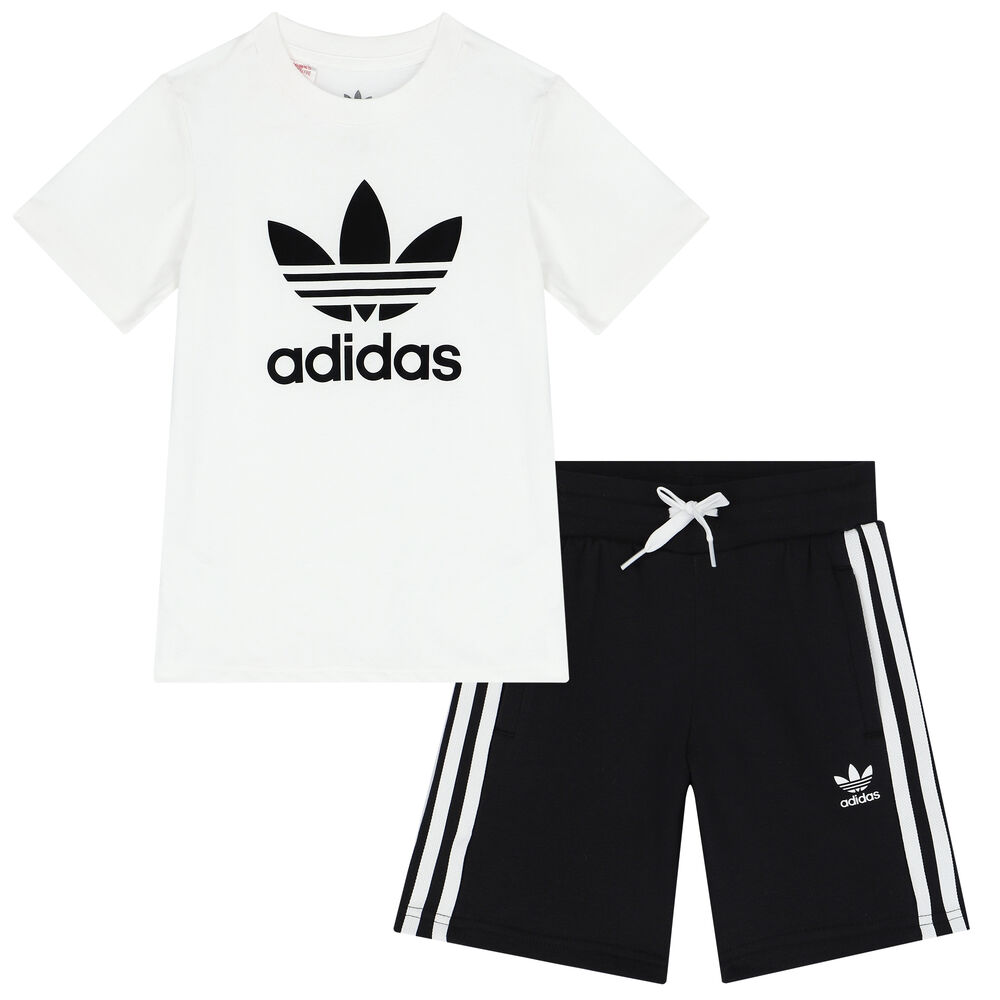 adidas Originals Boys White Junior | Logo & Couture Shorts USA Set Black