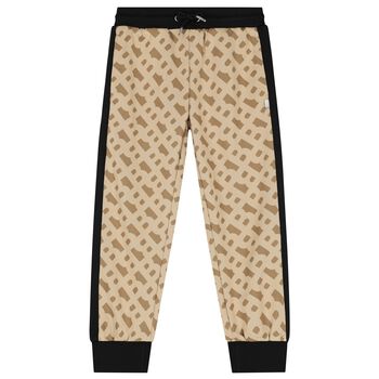 Girls Beige & Black Logo Joggers