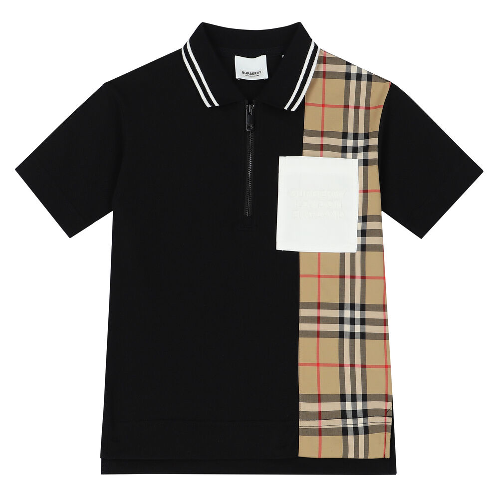 Burberry Boys Black & Beige Logo Polo Shirt | Junior Couture