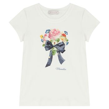 Girls Ivory Diamante Flower T-Shirt