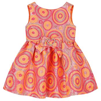 فستان بنات جاكار باللون الوردي والبرتقالي