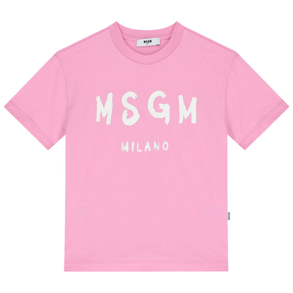 MSGM Pink & White Logo T-Shirt Junior Couture | USA
