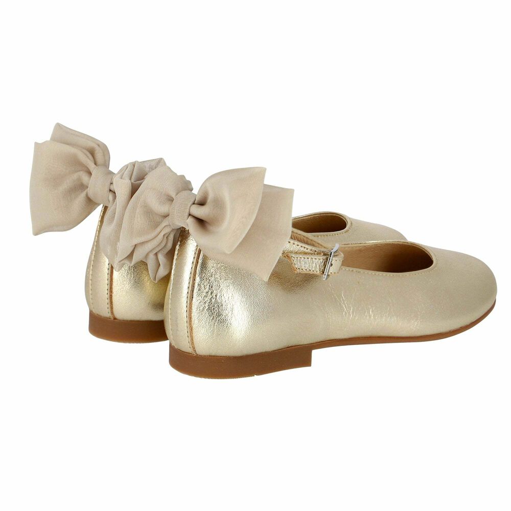 Andanines-Girls Gold Ballerina Bow Shoes